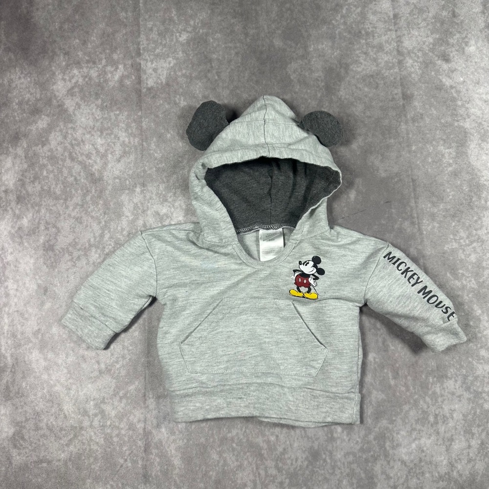 Disney Baby Mickey Mouse Gray Hoodie with 3D Ears 3-6 Months Pullover Sweatshirt